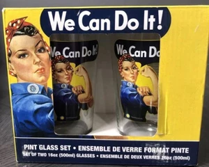 Rosie The Riveter "WE CAN DO IT!" Set of 2 Pint Glasses 16 oz- SMITHSONIAN - NEW - Picture 1 of 7