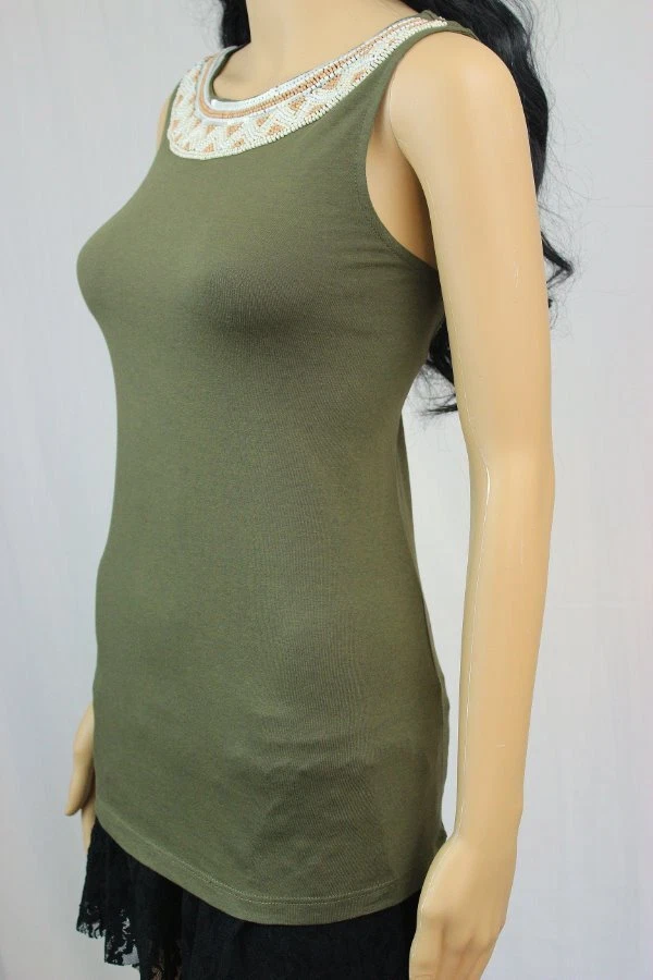 Top Lauren Ralph Lauren sin mangas con escote de cuentas color oliva ~ NUEVO CON ETIQUETAS ~ Foto 1 de 1