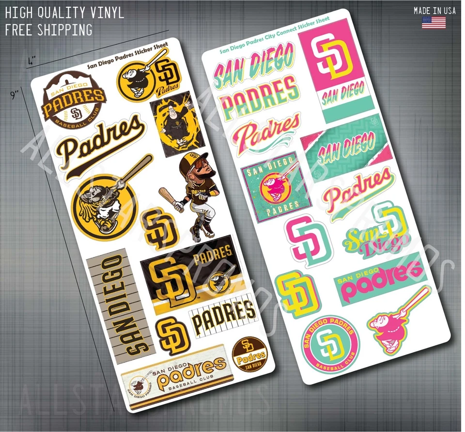 San Diego Padres City Connect Decal Sticker Sheet - Image 1 of 1