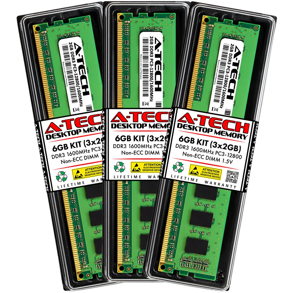 6GB 3x 2GB DDR3 Crucial Ballistix BLS3KIT2G3D1609DS1S00 Equivalent Memory RAM - Image 1 of 2