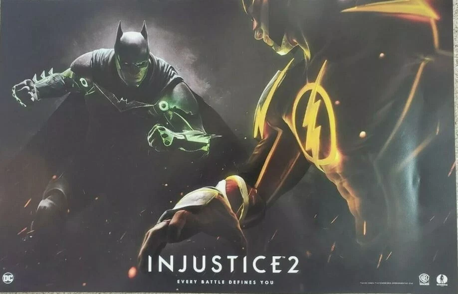 GameStop INJUSTICE 2 Batman vs Flash 2017 Video Game Poster 11x17 DC WB Promo - Image 1 of 1