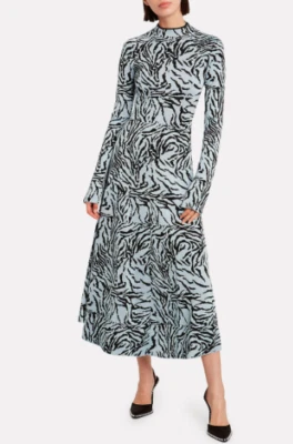 Proenza Schouler Blue Knit Zebra Print Mock-Neck Long Sleeve Midi Dress sz M - Image 1 of 4