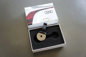 NIB Genuine Audi Sport Stainless Steel & Leather Brake Disc Rotor Style Keychain - Picture 1 of 10