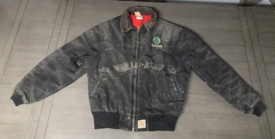 H1 90s XL CARHARTT GRAIL WORKWEAR DISTRESSED BLACK JACKET QUILTED DUCK CANVAS - Image 1 of 4