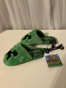 Minecraft Official Slippers Unisex Fuzzy Creeper Sandals Padded Size L 2-3 - Picture 1 of 11