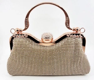 Women Evening Clutch Bag Hand Strap Rhinestone Crystal Party Purse New - Picture 1 of 2