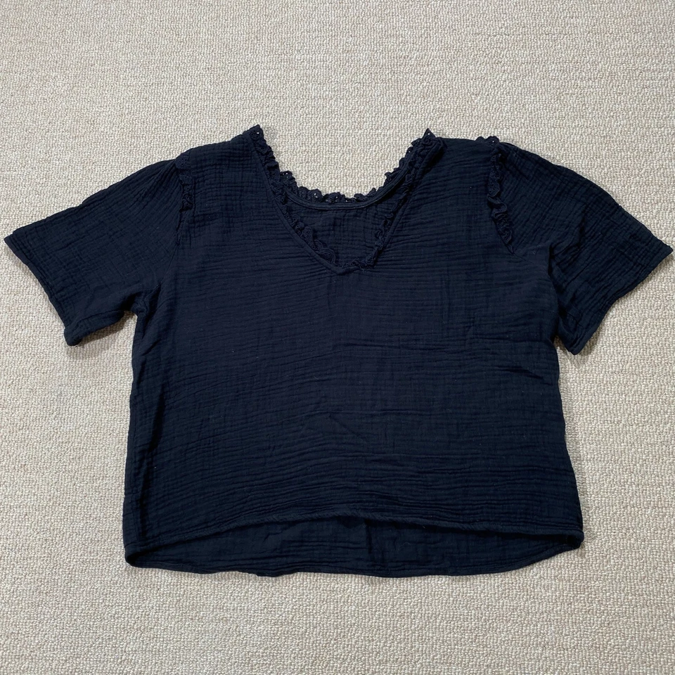 Blusa Vero Moda Hippy Top Feminina 14 Reino Unido Preta Acabamento em Renda Manga Curta - Imagem 1 de 4