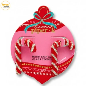 Piper K Candy Cane Twisted Hoop Earrings Red Pave Crystal Christmas Holiday NWT - Picture 1 of 2