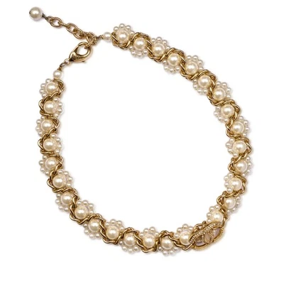 Genuíno Usado CHANEL 2018 Trançado Pérola CC Gargantilha Colar-Marca A-18-Itália - Imagem 1 de 4