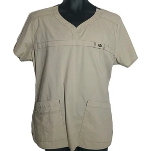 WonderWink WonderFLEX Peeling-Top geschwungener Kerbausschnitt beige hellbraun Damengröße Large  - Bild 1 von 8