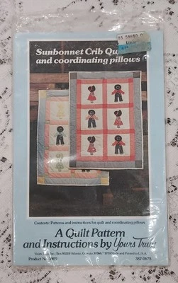 复古 Yours Truly Sunbonnet 婴儿床和枕头被子图案 #3909 美国 1978  — 第 1/2 张图片