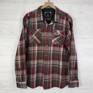 prAna Lybeck kariertes Flanellhemd Herren XL rot grau Bio Baumwolle Brusttaschen - Bild 1 von 12