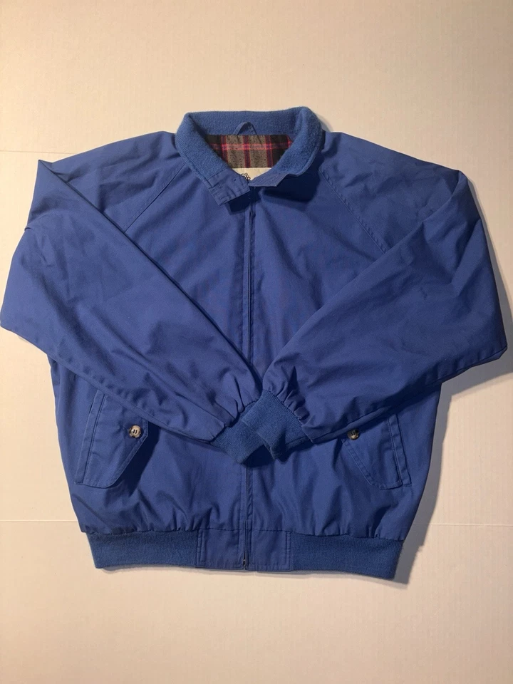 Vtg Sears Roebuck Harrington Jacket Plaid Flannel Lined 80s 90s Blue Full Zip L - Image 1 of 4