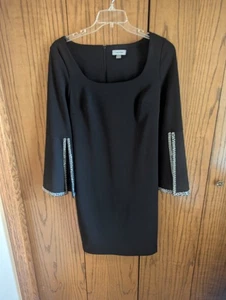 Calvin Klein Size 10 Black Dress Slit Sleeves Rhinestones - Picture 1 of 5