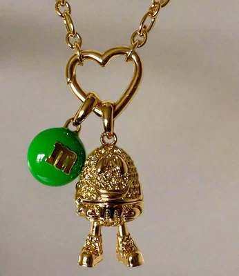 Kate Spade M&M Pendant Necklace Green Gold Statement Novelty Gift Box - Image 1 of 4