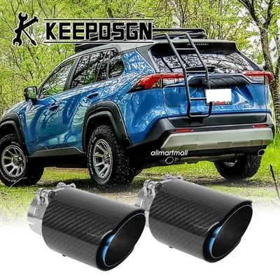 Para Toyota RAV4 2.5"" Entrada 3.5"" Salida Trasero Doble Tubo de Escape Punta FIBRA DE CARBONO Foto 1 de 4