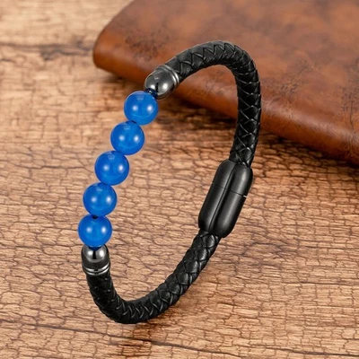 Pulsera de cuentas de chakra de piedra de lava estilo 18 para hombres y mujeres de cuero y acero joyería Foto 1 de 4