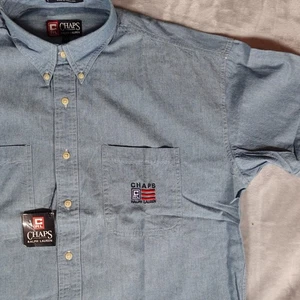 Vintage Chaps Ralph Lauren Chambray Pocket Shirt Mens Large Short Sleeve Blue - Picture 1 of 9