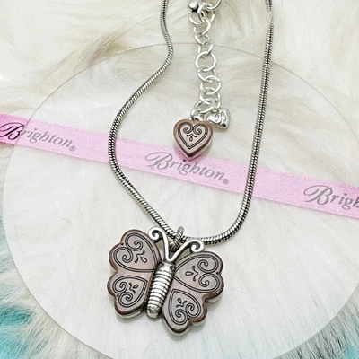 Brighton Metamorphosis Brown Butterfly Silver Plate Necklace Reversible - Image 1 of 4