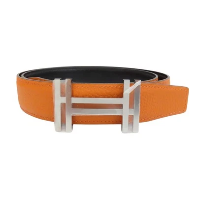 HERMES H Belt Calfskin Black Orange B Stamp 95cm - Image 1 of 4