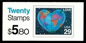 USA Stamps — Booklet of 20 — 1991, Love Series: Heart-Shaped Globe #2535 (BK188) - Picture 1 of 1