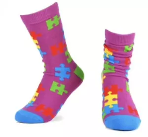 Original Parquet Men's AUTISM AWARENESS Novelty Socks PUZZLE PIECES SIZE 6-12.5 - Picture 1 of 6