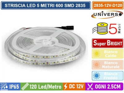 STRIP STRISCIA LED MONOCOLORE 5 METRI SMD 2835 120 LED METRO IP65 - DC 12V - Immagine 1 di 3