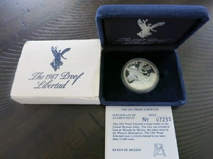 1987 MEXICAN PROOF LIBERTAD W/BOX $ COA 1 OZ PLATA PURA .0999 - Picture 1 of 5