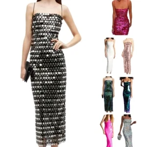 Elegant Spaghetti Strap Party Maxi Dress for Women Sparkling Backless Long Dress - Picture 1 of 31