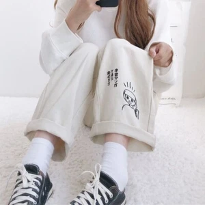 Korean casual pants women's high waist embroidery loose wide leg trousers Lolita - Picture 1 of 14