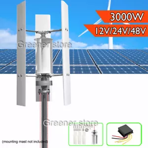 3000W 12/24V 48V Vertical Axe Turbine éolienne Générateur Mppt Contrôleur charge - Imagen 1 de 16