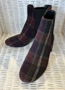 Coach Tia Wool Plaid Print Green Bootie Pull On Ankle Boots Womens Size 7 - Picture 1 of 9