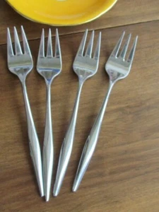 Lot Set Youth 1847 Rogers Bros Stainless 4 Salad Forks Midcentury Modern Atomic - Picture 1 of 11
