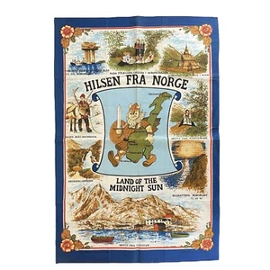 Vintage bedrucktes Küchentuch Hilsen fra Norge Grüße aus Norwegen 20x30 - Bild 1 von 11