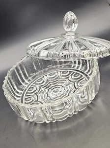 Anchor Hocking Clear Glass Spider Web Old Cafe Lidded Candy Dish - Foto 1 di 6
