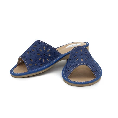 CLOGERS Hausschuhe für Damen Herren, Marine Leder 100% Filzpantoffeln Latschen 35-42