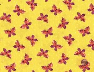 SUMMER LOVE, Yellow Pink w Butterflies & Dots, Dantini for Free Spirit, BTY - Picture 1 of 2