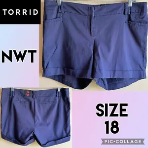 Pantaloncini da donna Torrid blu navy twill elasticizzati 5"" orlo a polsini con inserto taglia 18 NUOVI - Foto 1 di 14