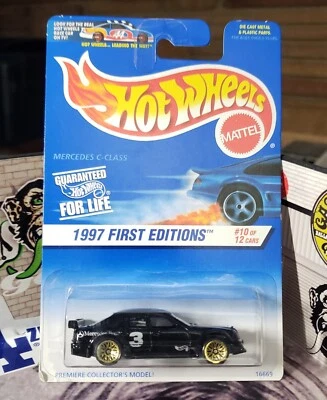 👓Hot Wheels 1997 #516 1st Edition🔥Mercedes-Benz C-CLASS Black⭐Gold Lace Wheels - Image 1 of 4