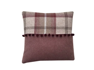 Balmoral Bespoke Pompom trim Mulberry Tartan tweed Decorative cushion cover - Picture 1 of 2