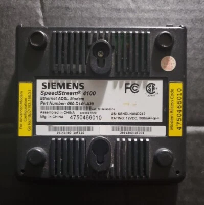 Siemens Speed Stream 4100 Black Ethernet Modem  - Image 1 of 3