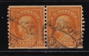 1922 Sc 497 10c double oval cancel, XF used pair perf 10, rotary coil CV $57.50