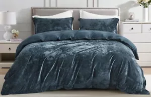Chezmoi Collection Piers 3-Piece Luxurious Distressed Velvet Duvet Cover Set - Picture 1 of 14