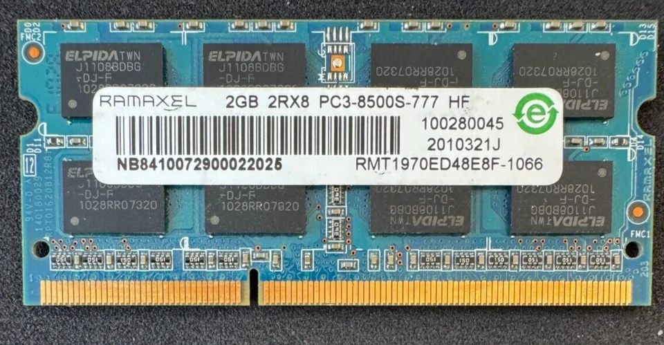 RAMAXEL 2GB 2RX8 PC3-8500S-777 HF Laptop Memory Used - Image 1 of 1