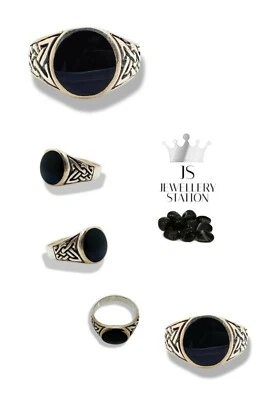 Anel masculino com acabamento em ouro branco corte redondo ônix preto criado diamante tamanho V - Imagem 1 de 4