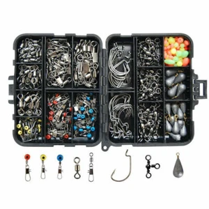 177Pcs Angelzubehör Werkzeugset mit Tackle Box Fishhook Swivels Ball Float DE - Bild 1 von 11