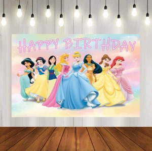 Beautiful Disney Princess Backdrop Cartoon Background Cloth Birthday Decoration - Picture 1 of 6
