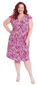 London Times Damen V-Ausschnitt Rüschenärmel matt Jerseykleid Freizeit Sommer 18W - Bild 1 von 3