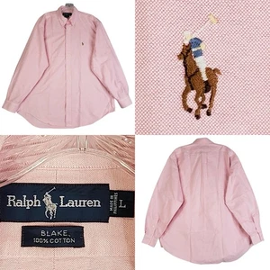Polo Ralph Lauren Shirt Oxford Button Down Mens Size Large Solid Pink Blake LS - Picture 1 of 9