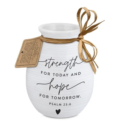 Letrero Fuerza para hoy y esperanza para mañana con atado a mano blanco 5 x 4 Cera... Foto 1 de 4